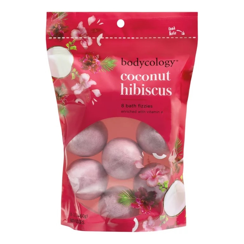 Coconut Hibiscus Bath Fizzies enriched with vitamin E